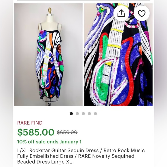 RARE vintage Rockstar Guitar beaded, sequined slip dress, size 12, VGUC - Picture 10 of 13